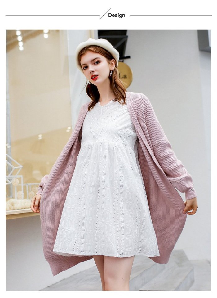 Pregnant women loose long embroidery maternity cardigan