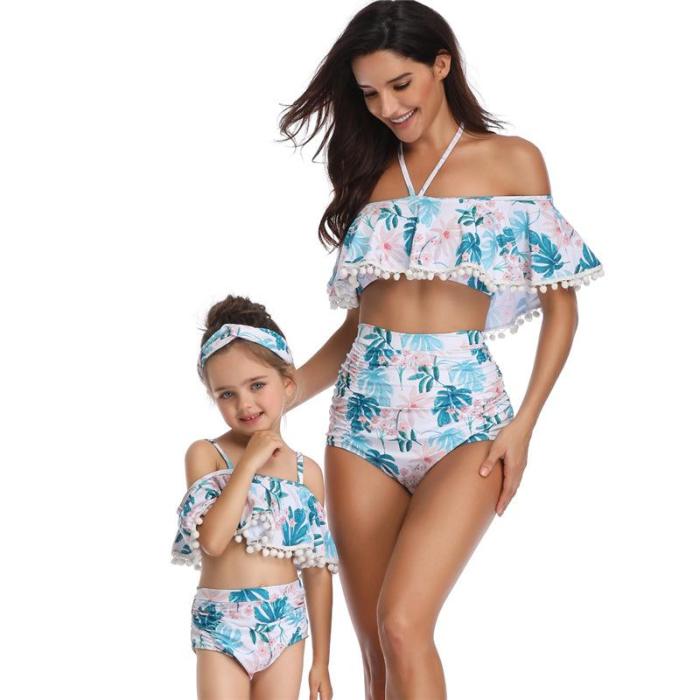 2020 Parent Swimsuit Printed High Waist Bikini