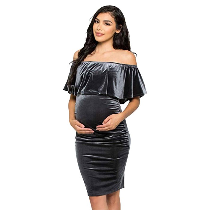Maternity Dress Premium Soft Stretch Cold Shoulder Photography Party Bodycon