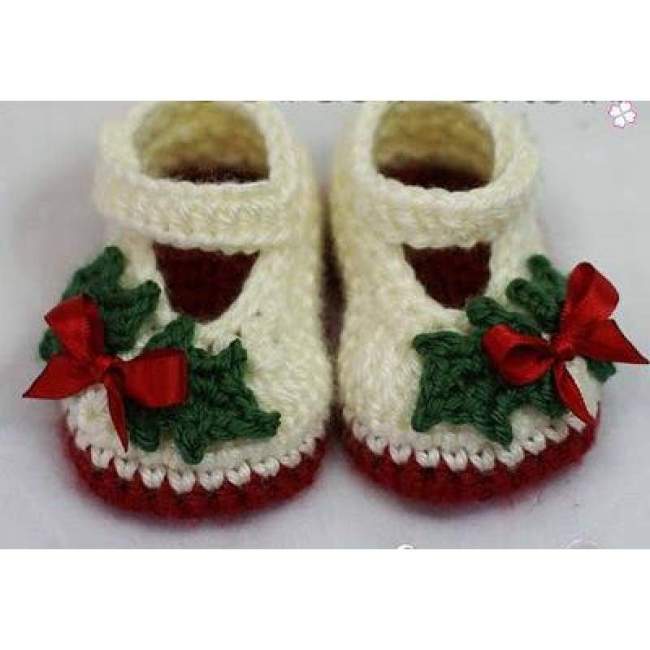 Handmade Crochet Holly Christmas Baby Shoes