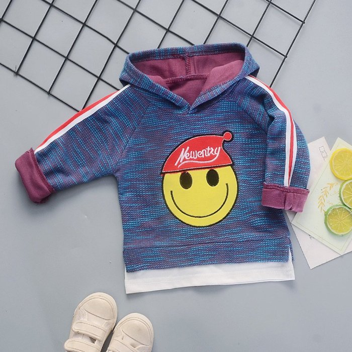 Baby Boy Hooded Pullover Smiling Face Printed Outfits Costume Long Sleeve Sweatshirt