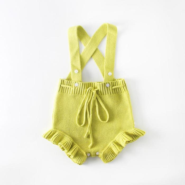 Candy color wooden ear edge baby knitted one-piece clothes hip suit baby sweater creeper