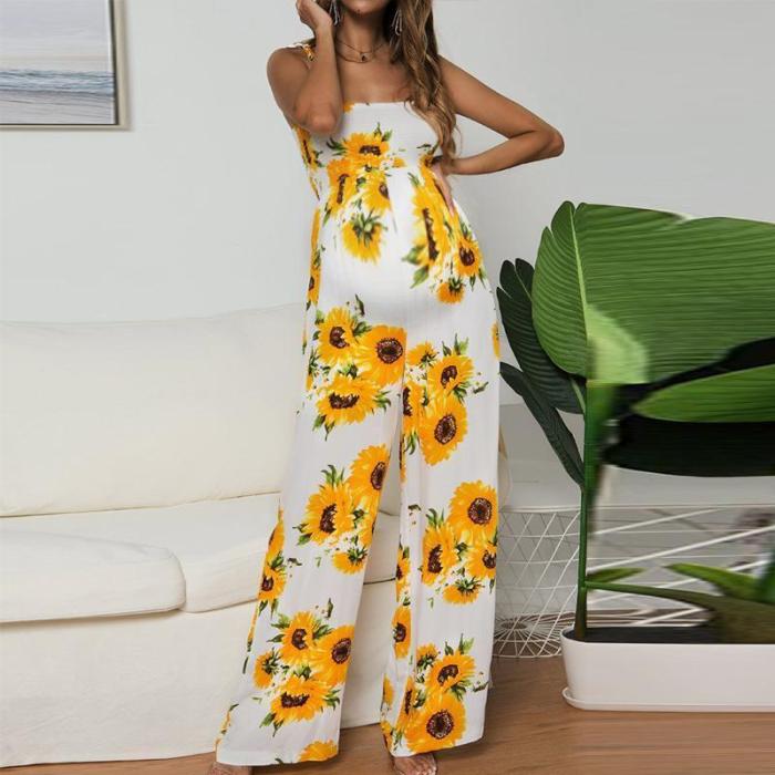Maternity Casual Boat Neck Off-Shoulder Sleeveless Printed Colour Jumpsuit