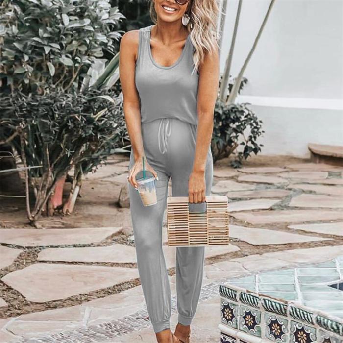 Maternity Women's Solid Color Sleeveless Jumpsuit