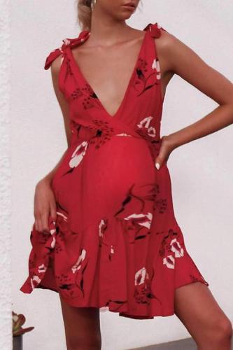 Maternity V-Neck Plant Dress
