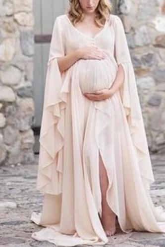 Maternity Slit Pure Color Dress