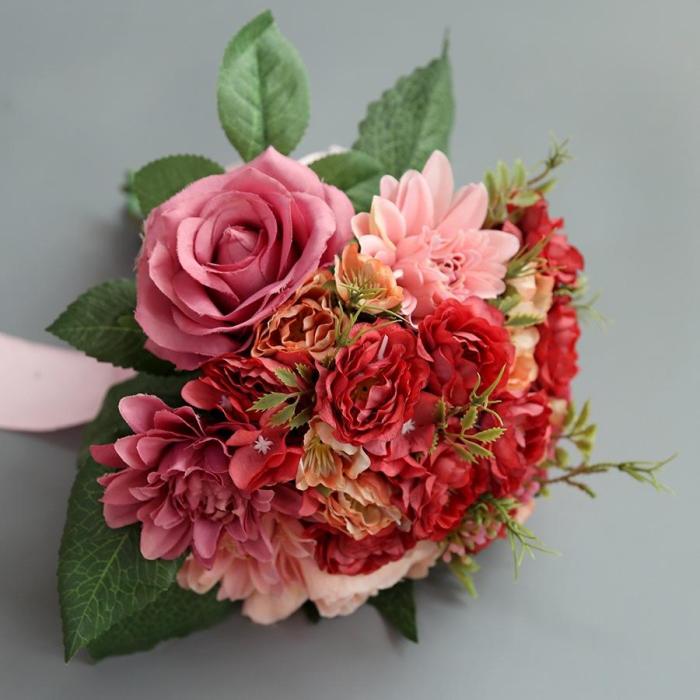 Silk Flower Artificial Plastic Flower Big Rose Bride Bonquet Wedding Home Accessories