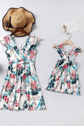 Parent-child Printed Colour Sleeveless Dress