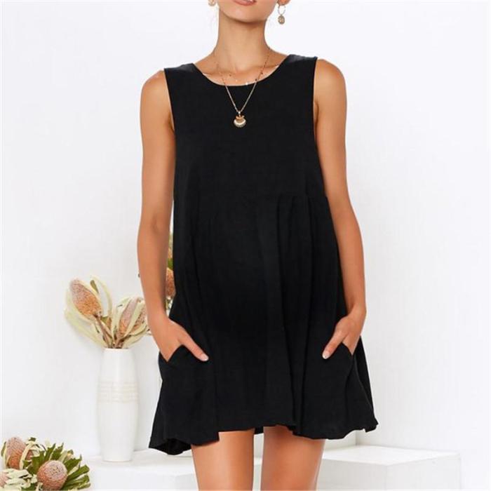 Maternity Solid Color Backless Sleeveless Dress