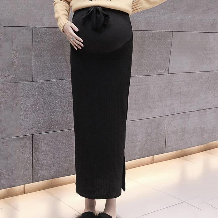 Maternity wear long knit split bag hip skirt