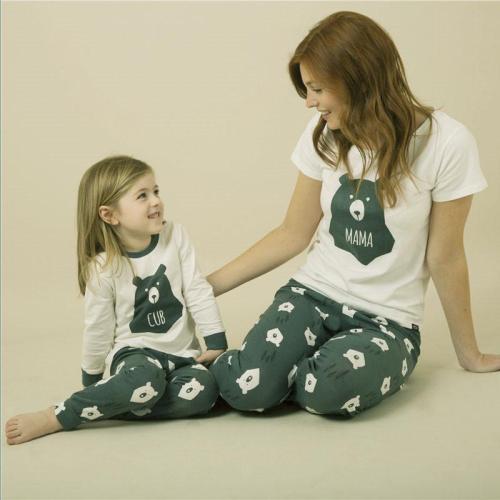 Christmas Bear T-shirt+Floral Printing Pants Mother Daughter Clothes Matching Family Outfits