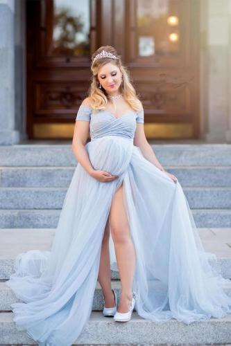 Maternity Long Tulle Dresses Lace Bodysuits Maternity   Photoshoot Gowns Dress