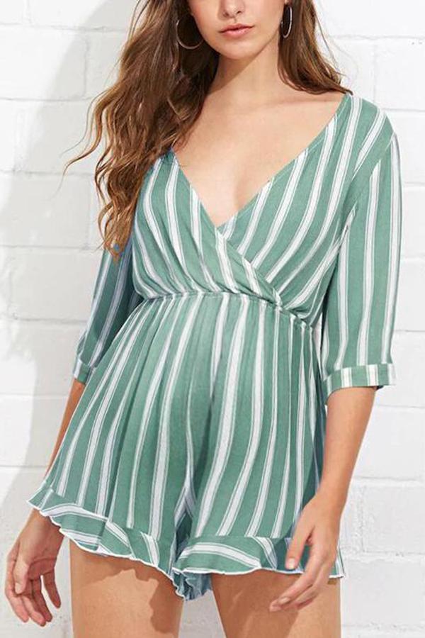 Maternity Stripe Half Sleeve Jumpsuit
