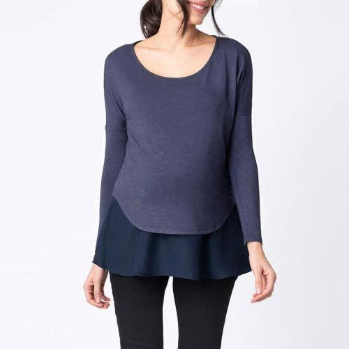 Pregnant Women Breast-feeding in Autumn and Winter Leave Two Solid Color Long-sleeved Tops