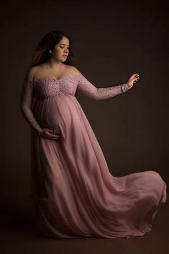 Couple Dusty Pink Pregnant Photo Lace Dress