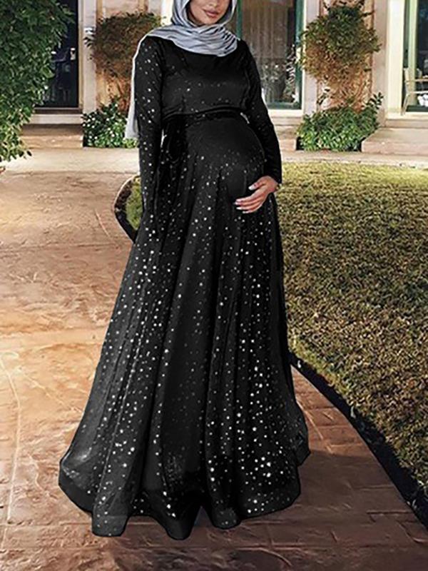 Maternity Long Sleeve Digital Print Double Layer Dress
