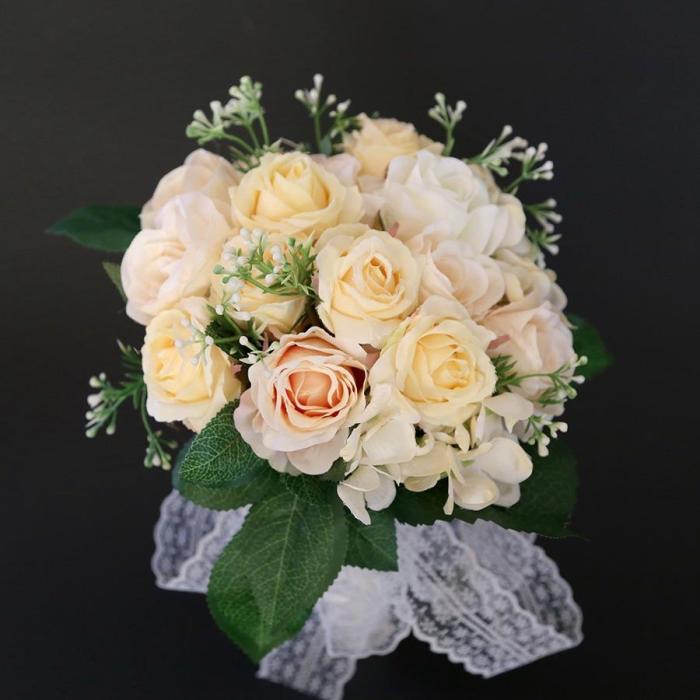 Wedding Ceremony Artificial Silk Tied Flower Macaron Theme Water Drop Shape Bridal Bouquets