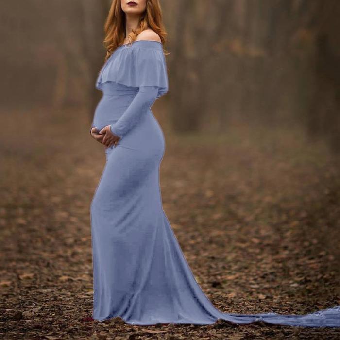 Maternity Flounced Trailing  Photoshoot Gowns  Dress