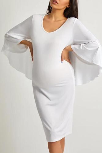Maternity V-Neck Plain Plus Size Bodycon Dresses
