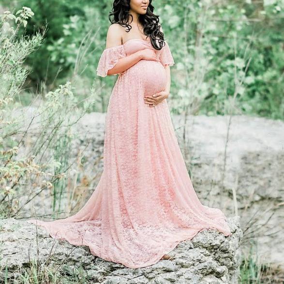 Maternity Off Shoulder Lace Baby Shower Photoshoot Gowns  Dress