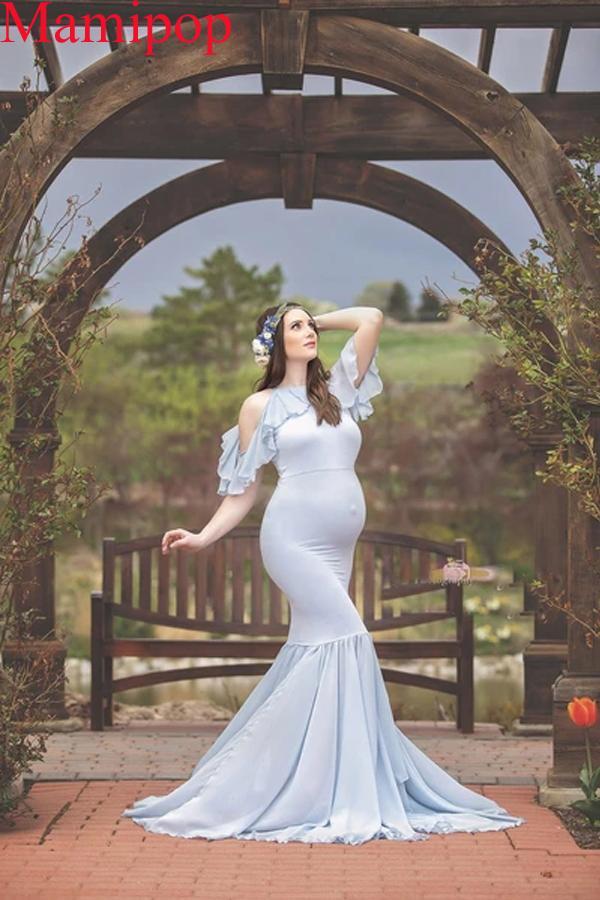 Maternity For Photo Shoot Sexy Ruffles Sleeve Photoshoot Gowns  Dress