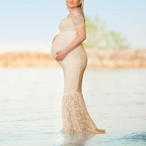 Maternity Lace Patchwork V-Neck  Photoshoot Gowns  Dress