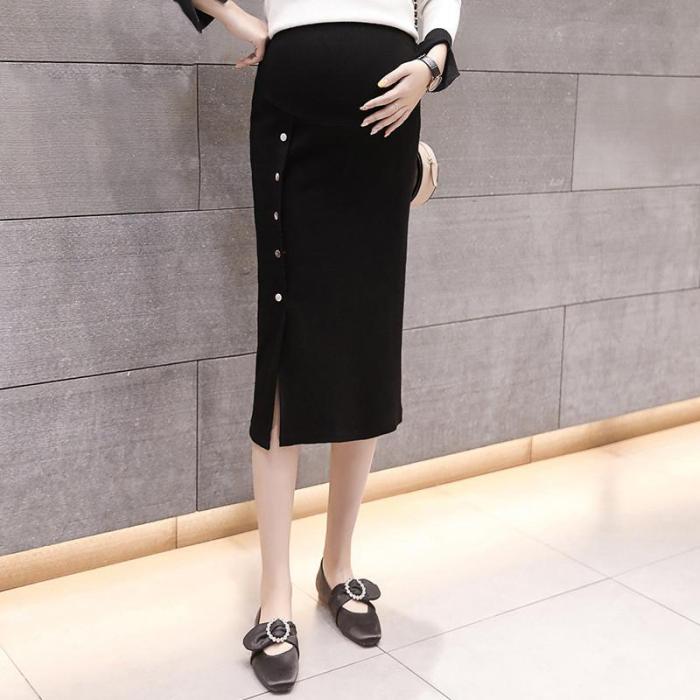 Maternity Basic Pure Color Single Breasted Skirt
