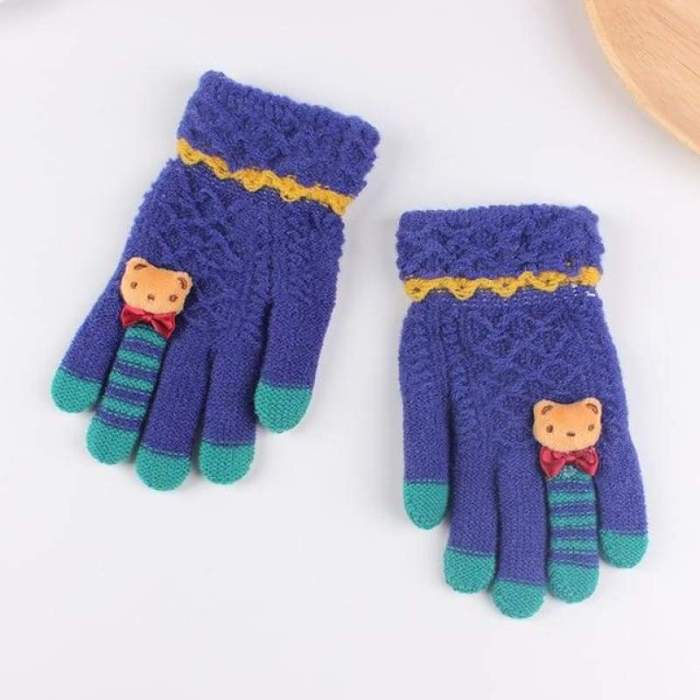 Children Gloves Warm Knitted Gloves with Bear Bow (5-10 Years)
