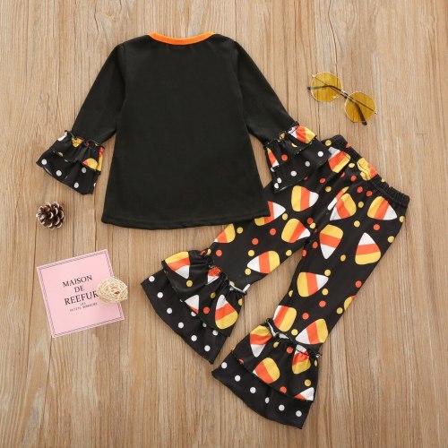 Toddler Baby Girls Boys Clothes Halloween Print Tops Polka Dot Flared Pants Outfits Set Unisex Baby Girl Clothes Long Sleeve#50