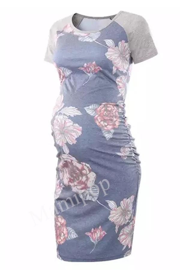 2020 New Round Neck Short Sleeve Printed Maternity Dress