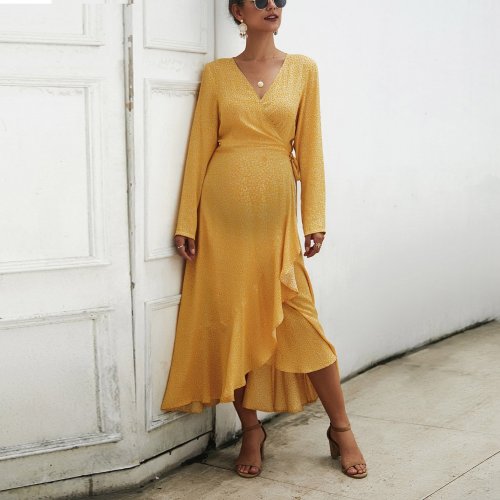 Maternity fashion solid color v-neck dress