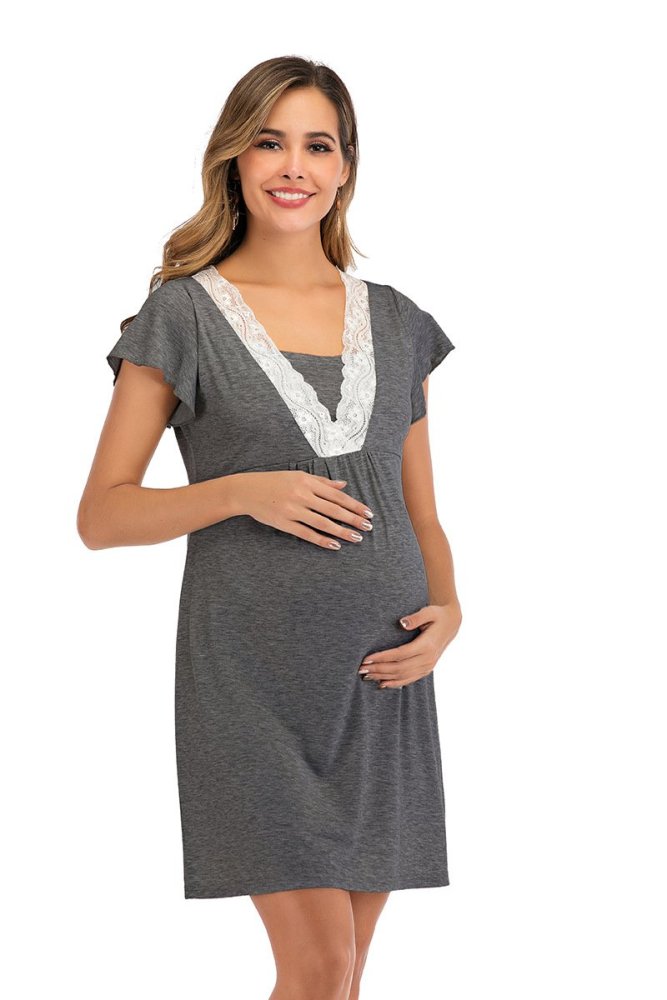 Fashion Lace Stitching Multi-functional Mother Breast-feeding Dress