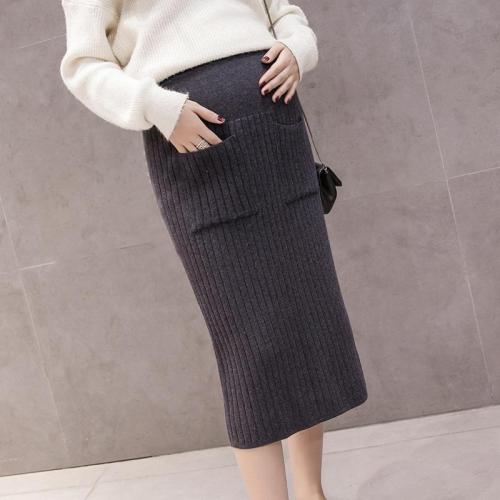 Maternity Casual Patch Pocket Knit Thicken Skirt