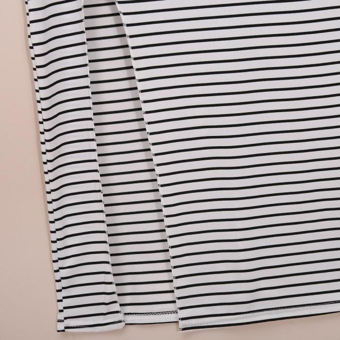 Spaghetti Strap High Slit Striped Sleeveless Maxi Dresses