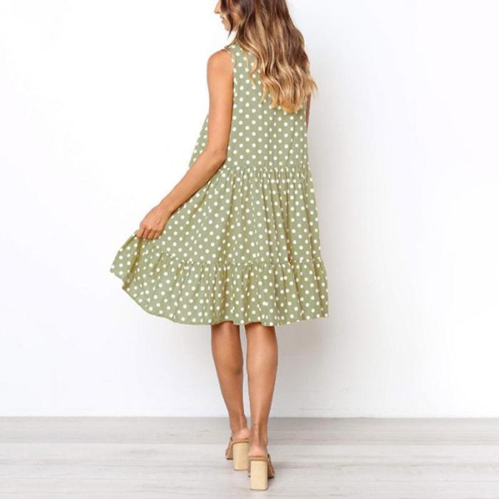 Maternity Sleeveless Ruffled Dot Print Dress