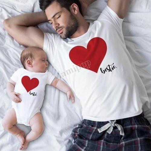 Summer Family Matching Clothes Love Heart Print O-neck T-shirt Baby Rompers Father And Son Outfits