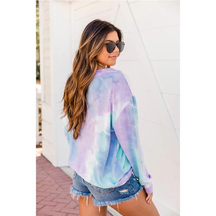 Dress Dress Autumn and Winter New Loose Leisure V Tie-dyed Collar