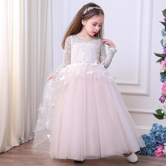 2020 new children's skirt ins new long-sleeved girl's  fluffy princess skirt three-dimensional butterfly Dress