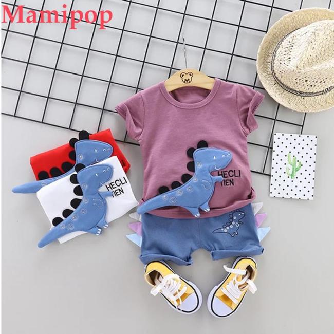 Cartoon Kids Clothes Summer Casual Toddler Baby Boys Letter Dinosaur Print T Shirt Tops Shorts Outfits Set