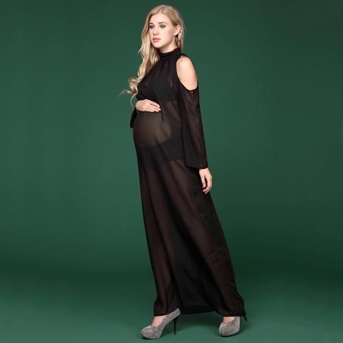 Black Long Sleeve Chiffon Dresses For Pregnant Women Photo Clothes