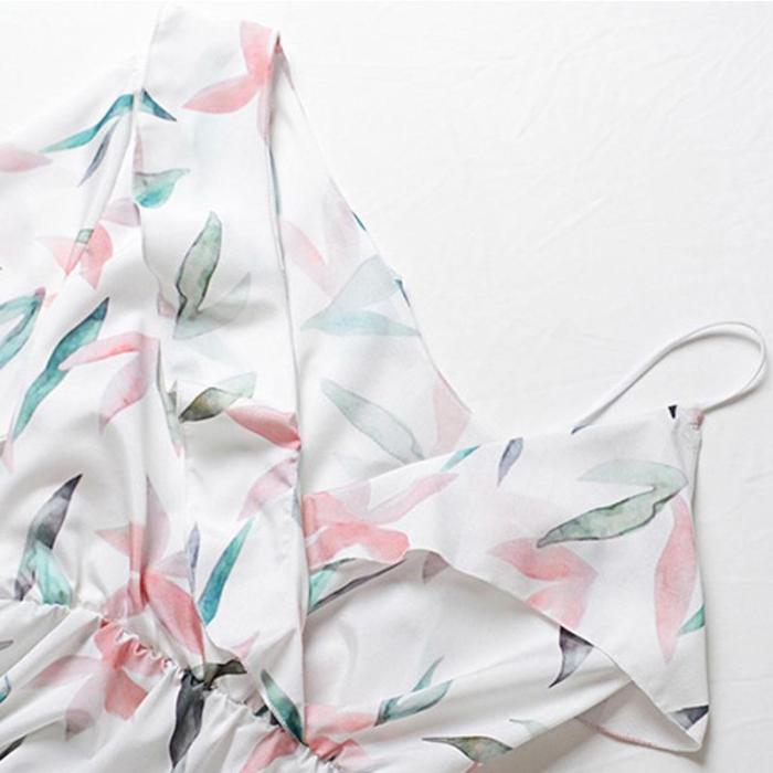 Casual Maternity Beach Ruffled Irregular Print Dress