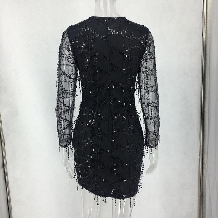 Maternity Sequins Round Neck Long Sleeve Dress