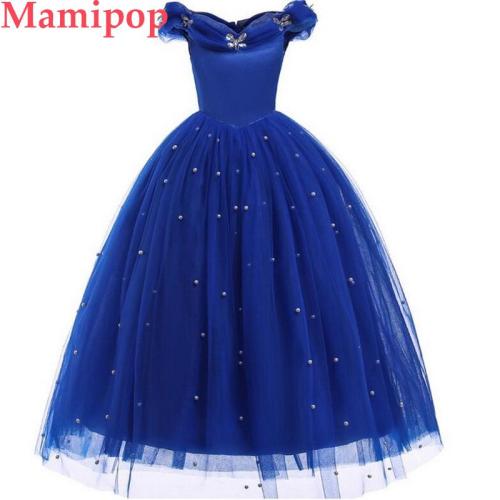Girls Princess Cinderella Costume Dress Beaded Neck Party Ball Gown Outfits