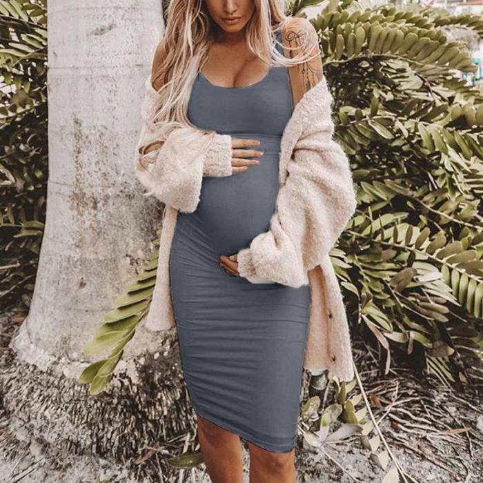 Must Have Solid Color Maternity Casual  Bodycon Dress
