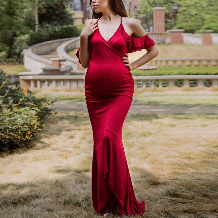 Maternity V-Neck Evening Dress