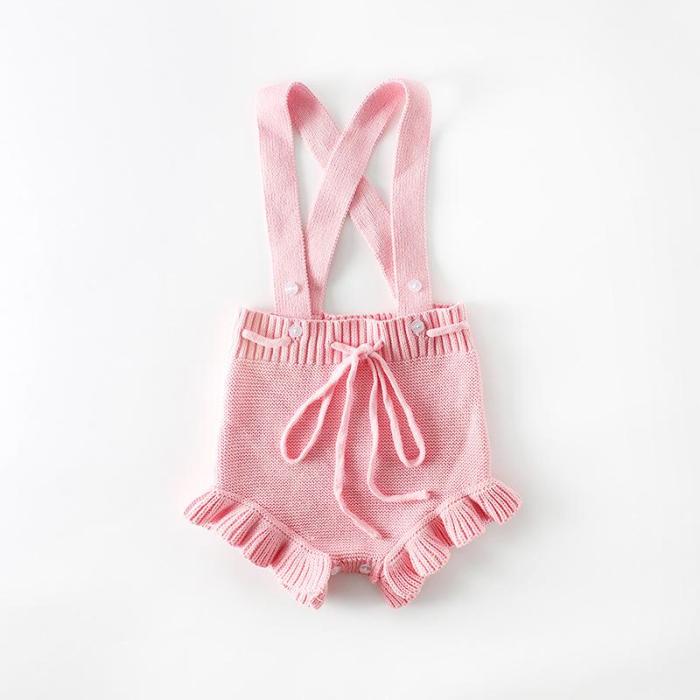 Candy color wooden ear edge baby knitted one-piece clothes hip suit baby sweater creeper