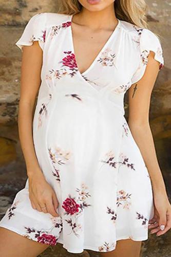 V-Neck Splice Printing Pregnant  Women's Dress