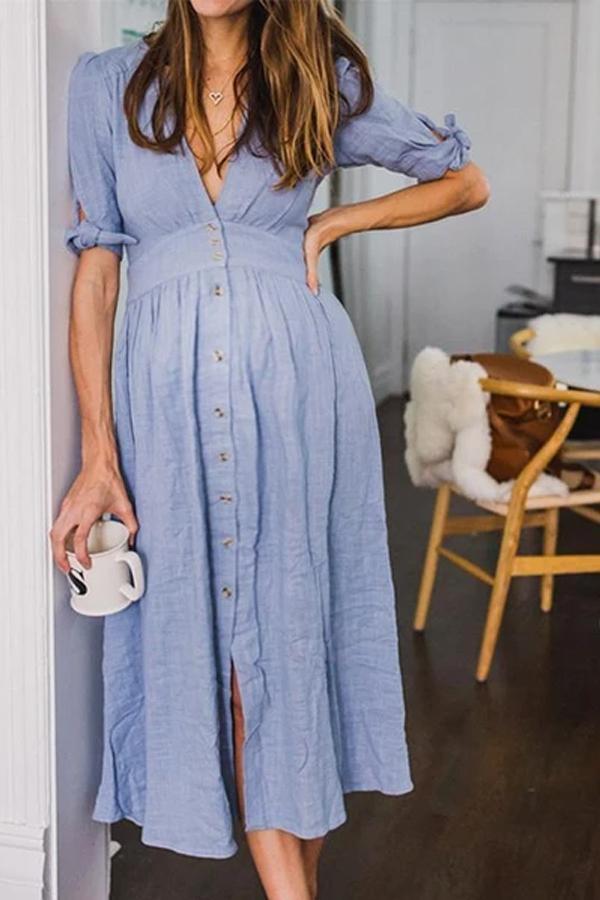 Maternity V-Neck Short Sleeve Maxi Dress
