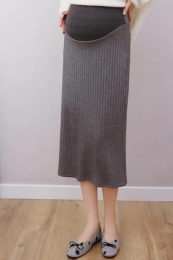 Maternity knit solid colour back slit midi skirt