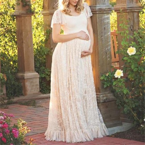 Maternity Flounced Lace Photoshoot Gowns  Dress